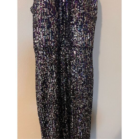 Betsy Adam Women's 4 Sequin Halter Evening Gown Black Metallic Glitz Glam Party - Picture 6 of 12